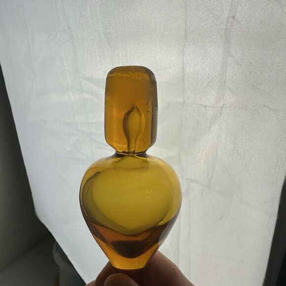 MCM Amber Art Glass Decanter Genie Bottle Flame Tear Drop Stopper ONLY 9” - Picture 4 of 10
